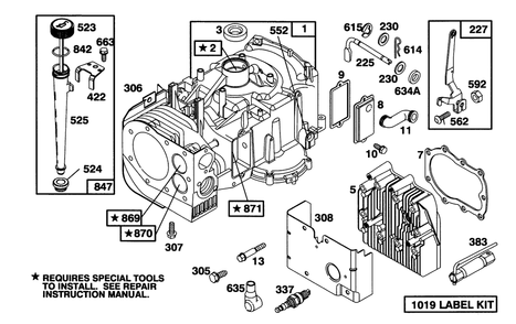 Engine Briggs & Stratton Model 286707-0452-01 Diagram and Parts List for 71203 3900001 - 3999999 Toro Lawn Tractor