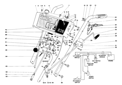 Handle Assembly Diagram and Parts List for 38150 3000001 - 3999999 Toro Snow Blower