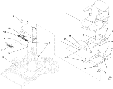 Seat Mounting Assembly Diagram and Parts List for 74960CP (311000001-311999999)(2011) Toro Lawn Mower
