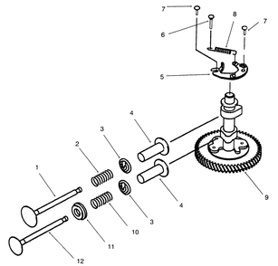 Valve/Camshaft Diagram and Parts List for 30166 690001 - 691549 Toro Lawn Tractor Accessories