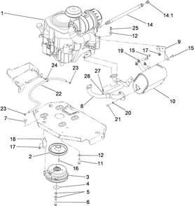 Engine, Muffler And Clutch Assembly Diagram and Parts List for 74923TE (290000001-290999999)(2009) Toro Lawn Mower