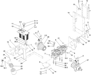 Hydraulic Tank, Motor And Pump Assembly Diagram and Parts List for 74264TE (310000001-310999999)(2010) Toro Lawn Mower