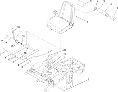 Seat And Bracket Assembly Diagram and Parts List for 74410 (250007001-250999999)(2005) Toro Lawn Mower