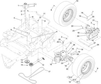 Hydro Drive System Assembly Diagram and Parts List for 74141TE (312000001-312999999)(2012) Toro Lawn Mower