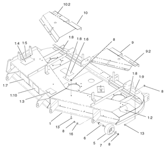 Deck, Decal And Wheel Assembly Diagram and Parts List for 74213 (230000001-230006000)(2003) Toro Lawn Mower