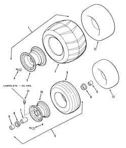 Wheels And Tires Diagram and Parts List for Z1-18KE02  Toro Lawn Tractor