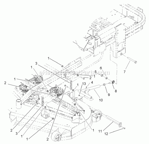 Deck Mounting Assembly Diagram and Parts List for 74250 240000001-240999999 Toro Lawn Mower