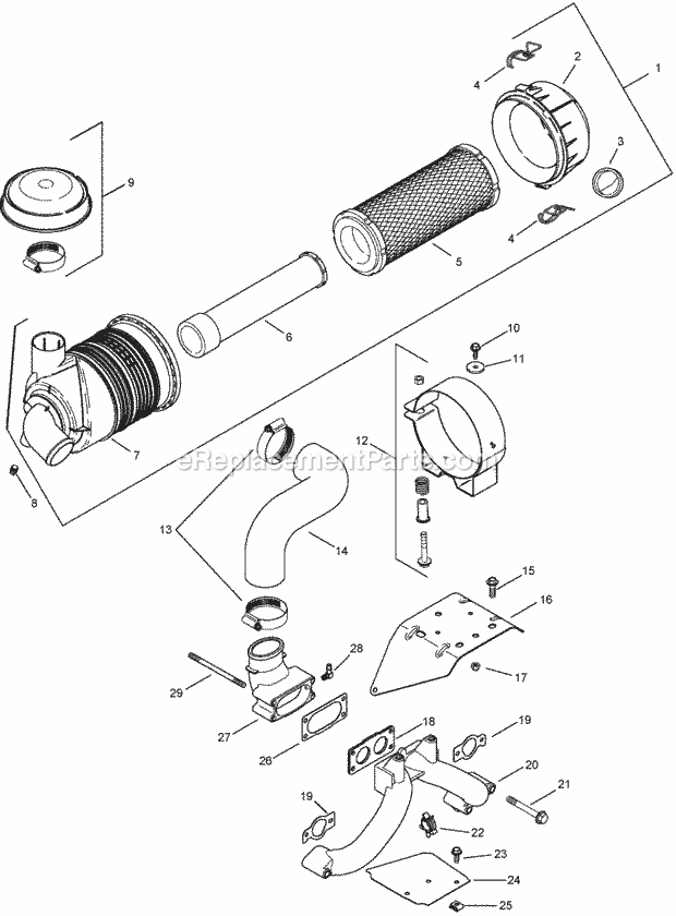 Air Intake And Filtration Assembly Kohler Ch7 Diagram and Parts List for 74262TE 260000001-260999999 Toro Lawn Mower