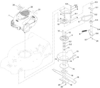 Engine And Blade Assembly Diagram and Parts List for 21563 412700000 - 999999999 Toro Lawn Mower