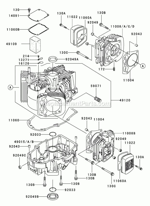 Cylinder/Crankcase Assembly Kawasaki Fh601v-D Diagram and Parts List for 74179 230005001-230006000 Toro Lawn Mower