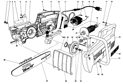 Toro Compact Electric Chain Saw 10" & 14" Diagram and Parts List for 51150 0000001 - 0999999 Toro Chainsaw