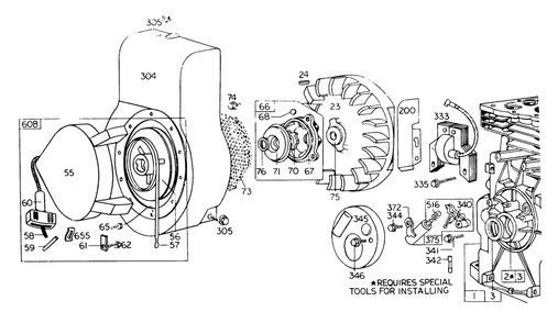 Rewind Starter Diagram and Parts List for 62933 7000001 - 7999999 Toro Leaf Blower / Vacuum