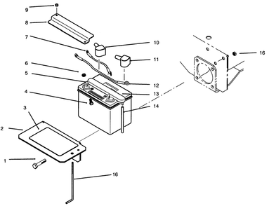 Battery Assembly Diagram and Parts List for 30191 590001 - 599999 Toro Lawn Tractor Accessories