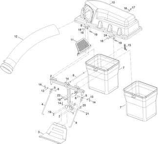 Twin Bag Assembly Diagram and Parts List for 79601 400000000 - 999999999 Toro Lawn Tractor