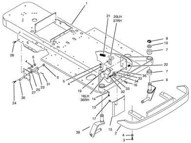 Frame & Front Wheel Fork Assembly Diagram and Parts List for 74101 590001 - 599999 Toro Lawn Tractor