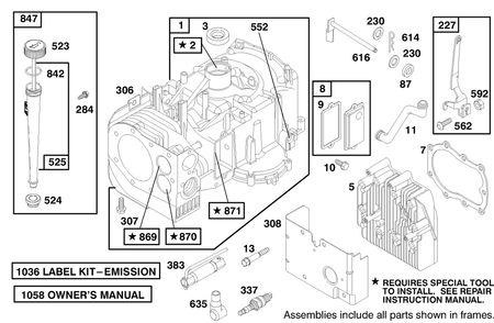 Engine Briggs & Stratton Model 283707-1156-E1 Diagram and Parts List for 71201 8900001 - 8999999 Toro Lawn Tractor