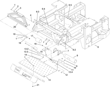 Part Location Diagram of 107-7656 Toro Main Frame Assembly