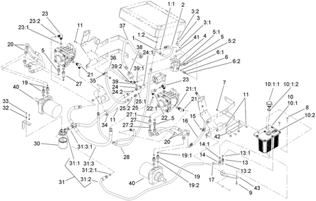 Hydraulic System Assembly Diagram and Parts List for 74269CP (270000001-270999999)(2007) Toro Lawn Mower