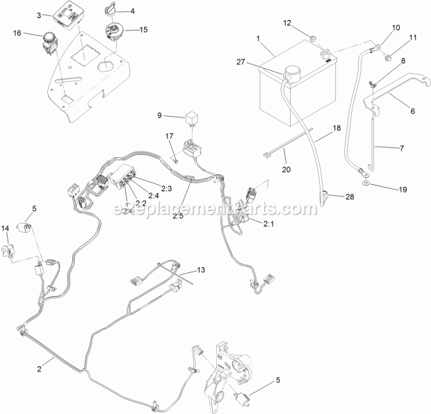 Electrical System Assembly Diagram and Parts List for 74927 315000001-315999999 Toro Lawn Mower