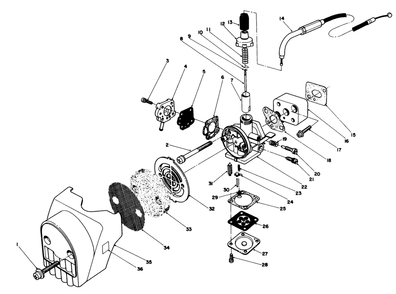 Carburetor & Air Cleaner Assembly Diagram and Parts List for 51644 5000001 - 5999999 Toro Trimmer