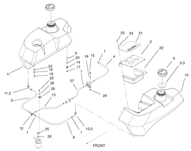 Tank And Fuel Line Assembly Diagram and Parts List for 74236 (220000001-220999999)(2002) Toro Lawn Mower