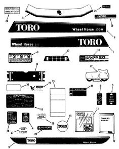 Decals Diagram and Parts List for 41-20OE03 2000001 - 2999999 Toro Lawn Tractor