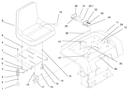 Fender, Seat & Tail Lights Diagram and Parts List for 73363 7900001 - 7999999 Toro Lawn Tractor