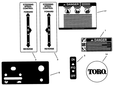 Decals Diagram and Parts List for 74041 39000001 - 39999999 Toro Lawn Tractor