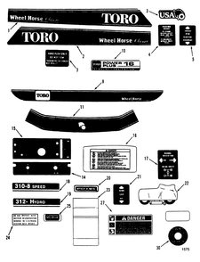 Decals Diagram and Parts List for 31-10K803 2000001 - 2999999 Toro Lawn Tractor
