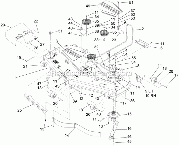 Deck Assembly Diagram and Parts List for 74263CP 270000001-270999999 Toro Lawn Mower