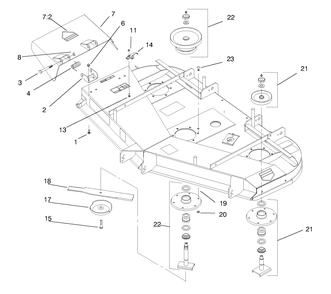 Spindles, Blades, And Deflector Diagram and Parts List for 74208 890001 - 899999 Toro Lawn Mower