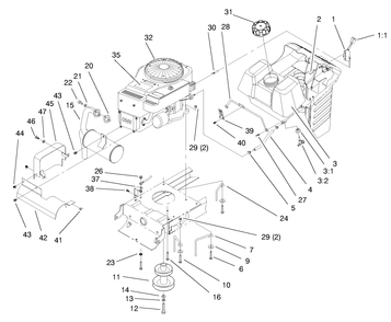 Engine & Gas Tank Assembly Diagram and Parts List for 71215 8900001 - 8999999 Toro Lawn Tractor