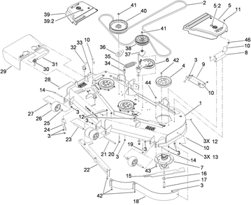 Deck Assembly Diagram and Parts List for 74925TE (290000001-290999999)(2009) Toro Lawn Mower