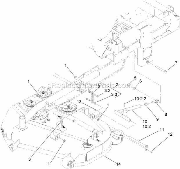 Deck Connection Assembly Diagram and Parts List for 74238 270000001-270999999 Toro Lawn Mower