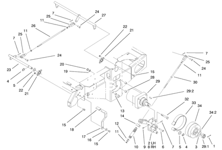 Parking Brake System Assembly Diagram and Parts List for 74173 (200000001-200999999)(2000) Toro Lawn Mower