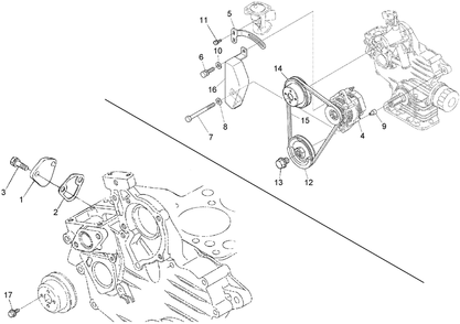 Alternator, Pulley And Fuel Pump Cover Assembly Diagram and Parts List for 74264TE (260000001-260999999)(2006) Toro Lawn Mower