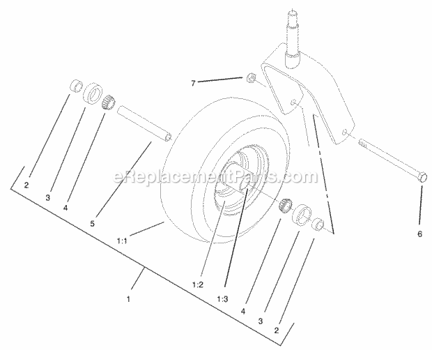 Caster Wheel Assembly No. 1-634662 Diagram and Parts List for 74199 230000001-230999999 Toro Lawn Mower