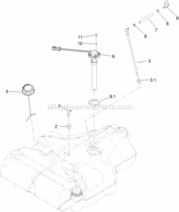 Fuel Tank Assembly No. 116-3978 Diagram and Parts List for 74956 313000001-313999999 Toro Lawn Mower