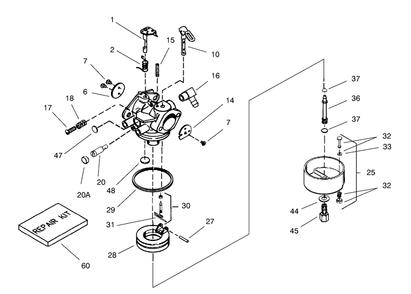 Carburetor No. 640105 Diagram and Parts List for 38590 8900001 - 8999999 Toro Snow Blower