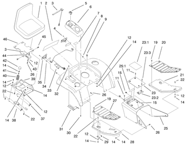 Fender, Footrest And Seat Assembly Diagram and Parts List for 73540 8900001 - 8999999 Toro Lawn Tractor