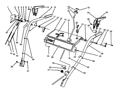 Handle Assembly Diagram and Parts List for 38590 6900001 - 6999999 Toro Snow Blower