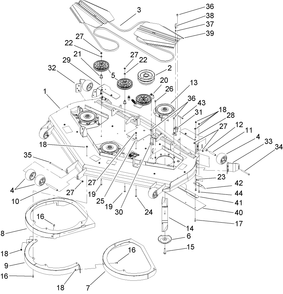 Deck Assembly Diagram and Parts List for 74281TE (270000001-270000300)(2007) Toro Lawn Tractor