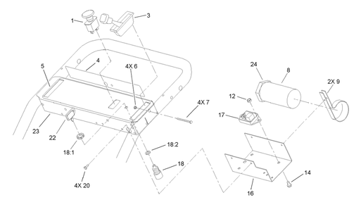 Control Panel Assembly Diagram and Parts List for 30299TE (230000001-230999999)(2003) Toro Lawn Mower
