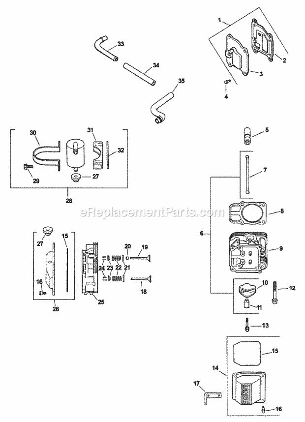 Group 4 Head/Valve/Breather Assembly Diagram and Parts List for 74174 200000001-200999999 Toro Lawn Mower