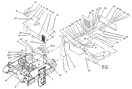 Cooling Mounting Frame Assembly Diagram and Parts List for 74213 (230006001-230999999)(2003) Toro Lawn Mower