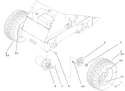 Wheel And Motor Assembly Diagram and Parts List for 22305 990001 - 991007 Toro Lawn Tractor Accessories