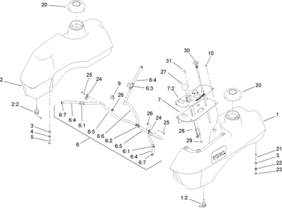 Fuel System Assembly Diagram and Parts List for 74416 (260000001-260000300)(2006) Toro Lawn Mower