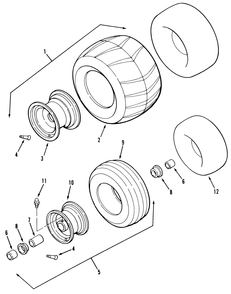 Wheels And Tires Diagram and Parts List for R1-24OE02 1000001 - 1999999 Toro Lawn Tractor