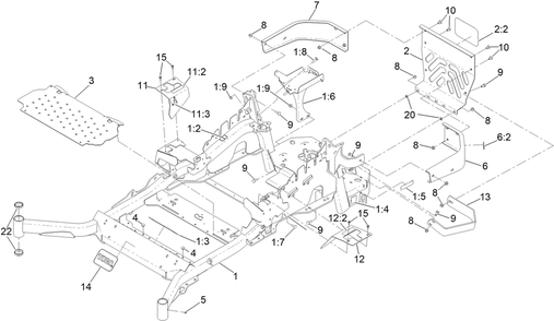 Frame Assembly Diagram and Parts List for 72961 412413841 - 412999999 Toro Lawn Tractor