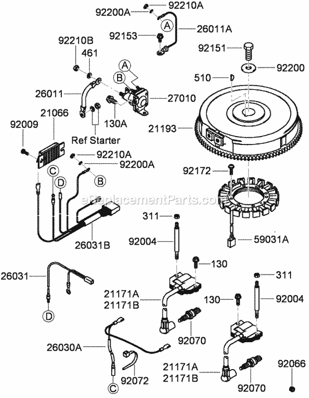 Electric Equipment Assembly Kawasaki Fh680v-B Diagram and Parts List for 74921 290000001-290999999 Toro Lawn Mower